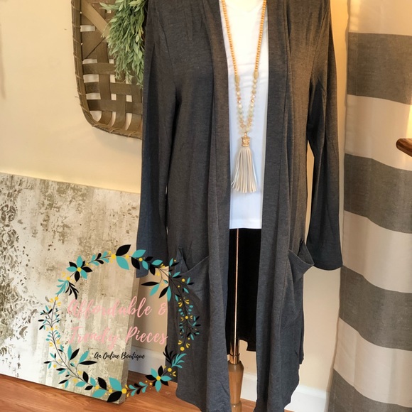 NWT | CHARCOAL 🍁 Boutique Cardigan With Pockets | - Picture 3 of 3